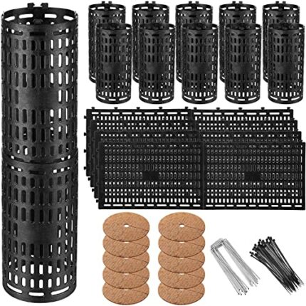 24 Pcs Tree Trunk Protector Guard Plastic Adjustable Flexible and 10 Pcs Coconut Fibers Mulch Ring Tree Protector Mat with 50 Zip Ties and 15 U S
