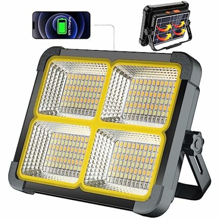 Rechargeable Work Light 100W, Work Lights Portable Rechargeable with Solar Panel/ 4 Lighting Modes/ 12000mAh/ Stepless Dimming, LED Rechargeable