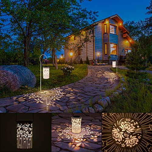 Freekite Solar Lantern for Garden, Metal Outdoor Lantern with a Shepherd's Hook, IP65 Waterproof Garden Decoration Path Lights, Solar Lights for