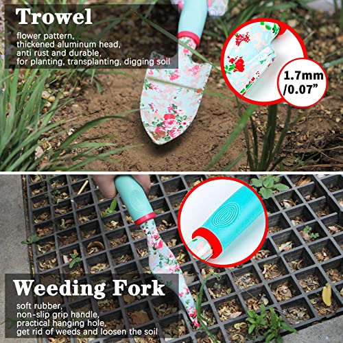 Gardening Tools Set,12 Piece Floral Garden Hand Tool Gift Kits Gardening Gifts for Women & Men, with Pruning Shears & X-Large Handle Storage Tote