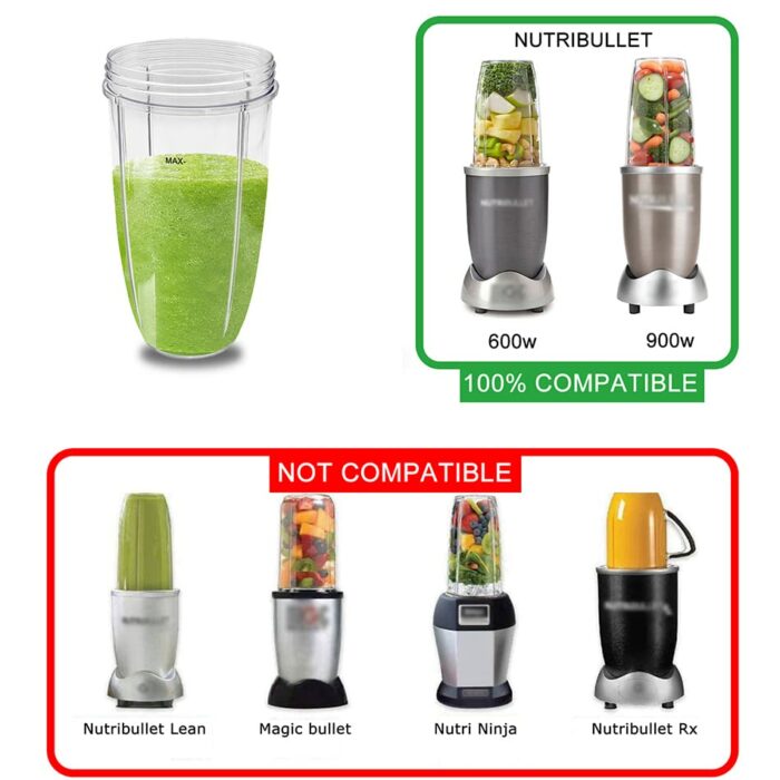 32oz Juicer Cups Compatible with NutriBullet 600W/ 900W Blender, Clear Mugs Replacement Parts Accessories, Cup for Nutri Bullet 600 Series and 90