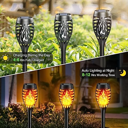 GEARLITE Solar Lights Outdoor Garden, 6 Pack Waterproof Solar Torch Lights with Realistic Flickering Flame, Solar Powered Garden Ornaments for Pa