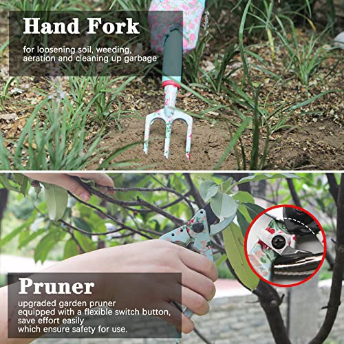 Gardening Tools Set,12 Piece Floral Garden Hand Tool Gift Kits Gardening Gifts for Women & Men, with Pruning Shears & X-Large Handle Storage Tote