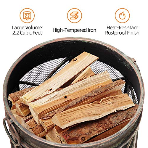 Amagabeli 58cm Outdoor Fire Pit for Garden Fire Brazier Deep Large Capacity Fire Bowl with Spark Screen and Poker Extra Large Wood Burning Fire B