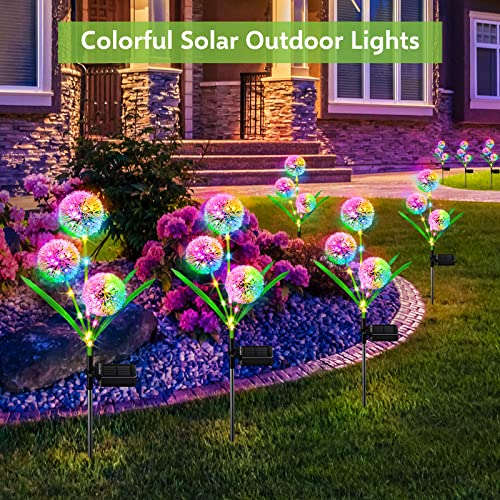 BUCASA Solar Lights Outdoor Garden, 2 Pack Solar Garden Lights with 6 Blooming Dandelion and 36 Colourful LEDs, Waterproof Solar Powered Garden O