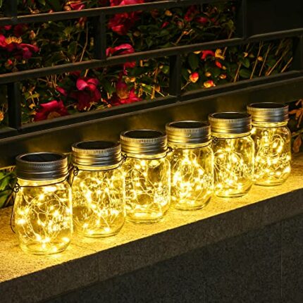 Solar Mason Jar Lights - Solpex 6 Pack Solar Garden Lights 30 LED Mason Jar Solar Lights Waterproof Solar Lanterns Outdoor/Indoor Hanging Lantern