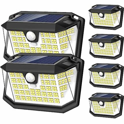 Solar Lights Outdoor, 【188LED/ 6 Pack/Cool White】 Solar Security Lights Motion Sensor, IP65 Waterproof 3 Modes Solar Powered Flood Lights for Gar