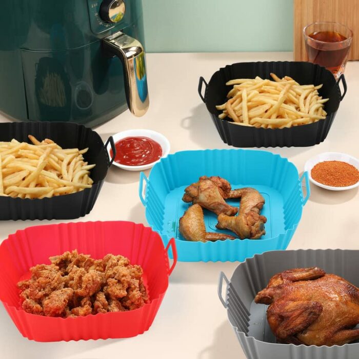 3PCS Silicone Air Fryer Liner 7.7Inch Air Fryer Silicone Basket Pot Reusable Non-Stick Waterproof Airfryer Baking Mould Food Grade Air Fryer Sili