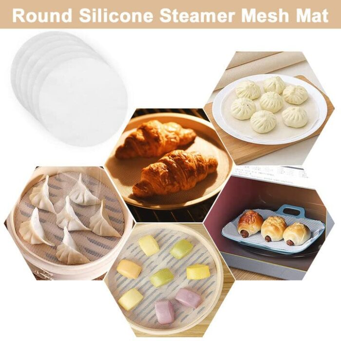 WENRERO 6 PCS Silicone Dehydrator Sheets Non Stick Food Fruit Dehydrator Mats Trays Silicone Steamer Liner Reusable Steamer Mesh Mat Round Dumpli