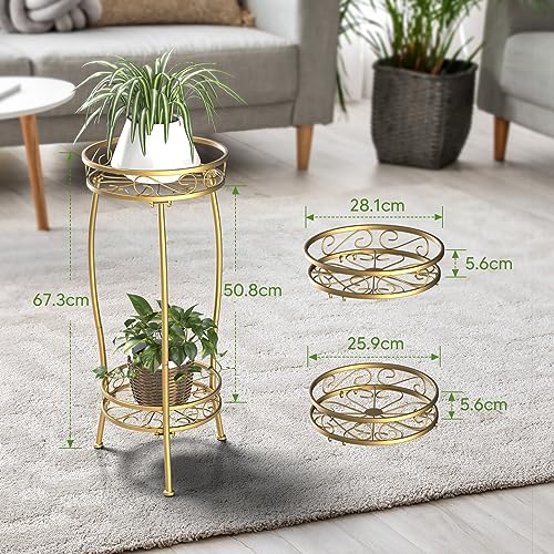 H HOMEXIN Plant Stand Indoor Outdoor, 2 Tier Tall Metal Plant stand 67.31cm Plant Holder Rack Heavy Duty Rustproof Decorative Plant Shelf for Cor