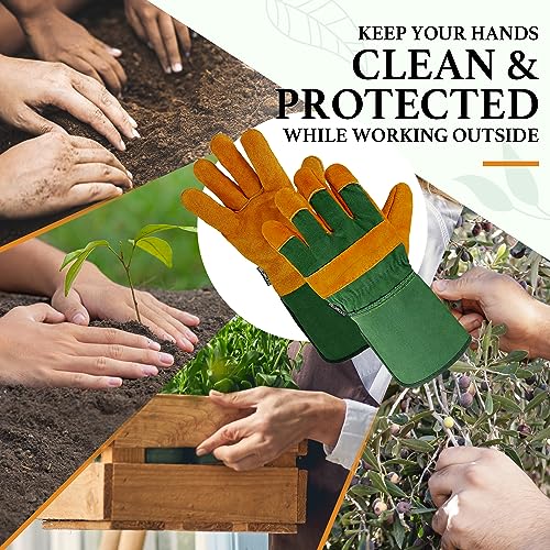 DIY Doctor - 1x Pair Unisex Leather Heavy Duty Gardening Gloves for Men and Women - Leather Work Gloves - Large Warm Thorn Proof Garden Gloves fo