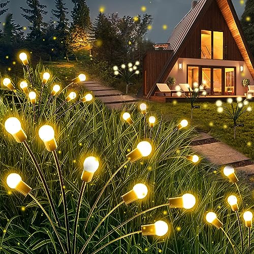 Amzxart Solar Lights Outdoor Garden, 4 Pack Garden Lights with 16 Bigger Lily Flowers, Multi-Color Changing LED Outdoor Solar Lights Waterproof f