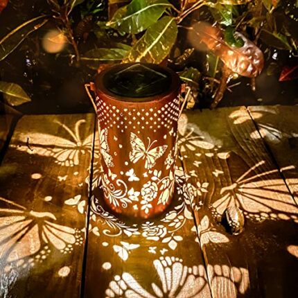 Butterfly Solar Outdoor Lanterns Hanging Solar Lights Outdoor Waterproof Garden Light, Metal Lantern Butterfly Solar Table Light LED Lantern for