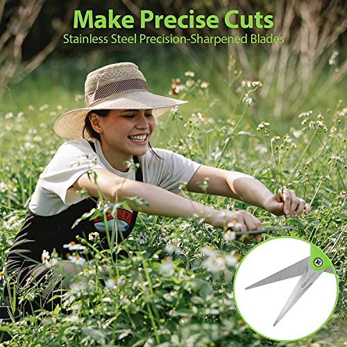 Jasni Professional Pruning Shears, Trimming Scissors - Straight Tip, Gardening Hand Pruner Pruning Shear Stainless Steel Blades with Spring-Loade