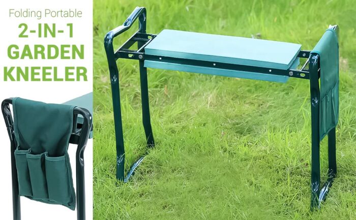 Crystals Folding 3In1 Garden Kneeler With Handles, Tools Bag [Padded Seat,Space Saving,Green]59*28*49Cm Gk99