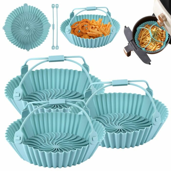 3PCS Silicone Air Fryer Liner 7.7Inch Air Fryer Silicone Basket Pot Reusable Non-Stick Waterproof Airfryer Baking Mould Food Grade Air Fryer Sili
