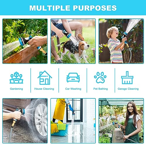 Garden Hose, Durable Expandable Garden Pipe with 10 Spray Pattern Nozzle & Solid Brass Connectors, Strength Fabric 3750D, Heavy Duty Garden Hose