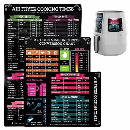 Air Fryer Accessories Magnetic Chart Set, 3PCS Air Frying Pan Cheat Sheet Kitchen Conversion Charts UK, Cooking Times Temperature Quick Reference