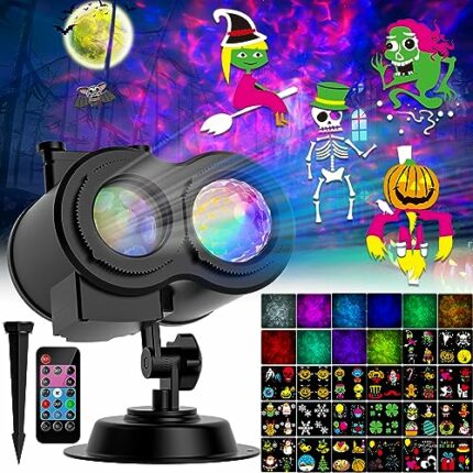 COOLWUFAN Christmas Projector Lights Outdoor, 2-in-1 Moving Patterns Landscape Lights 30 HD Effects (3D Ocean Wave & Patterns) Projection Light f