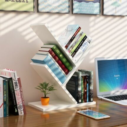 BRILENS 3 Tier Tree Bookshelf, 3 Shelf Bookcase, Modern Book Storage, Free Standing Tree Bookcase, Utility Organizer Shelves for Home Office, Liv