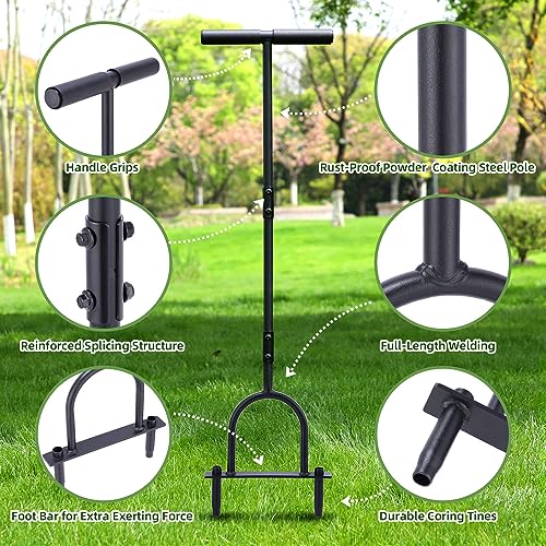 Ohuhu Lawn Aerator Tool, Lawn Aerator Hollow Tine Aerator Manual Aeration Tool with Storage Bags and Cleaning Tool, Heavy Duty Grass Aerators Loo