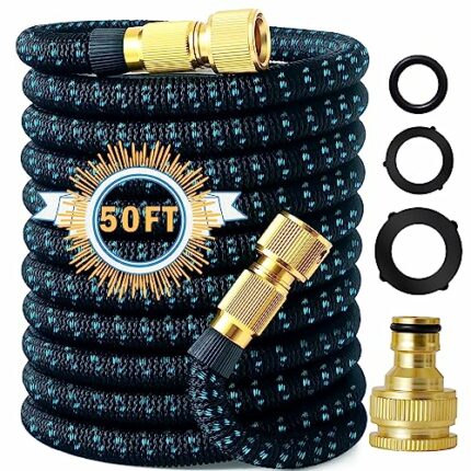 50FT Garden Hose, Retractable Garden Hose, No Kink Flexible Hose - for Garden Watering, car Washing, pet Bathing and More. (Reaching 50FT After E