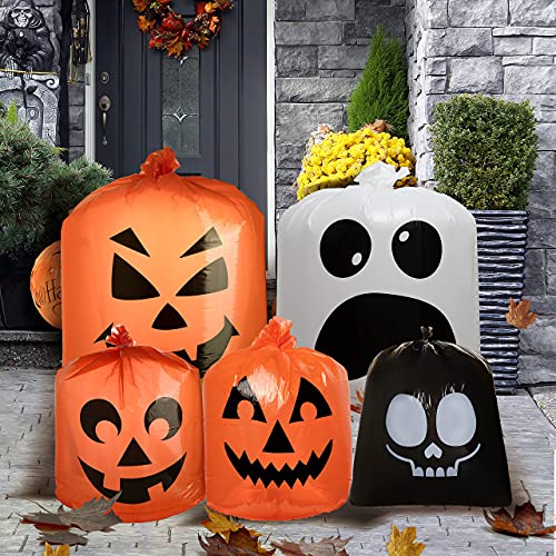 JOYIN 6 PCS Halloween Lawn Leaf Bags Plastic Outdoor Fall Leaf Trash Bag Halloween Unique Pattern Lawn Bags for Fall Decorations Outdoor Hallowee