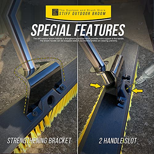 Heavy Duty Garden Broom Outdoor, 24" Large Stiff Broom with Hard Brush & Metal Handle for Sweeping Your Yard, Garden & Decking