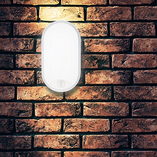 M EGA MEGACUBE 10W LED 4000K IP54 Flush Wall Mounted PIR Sensor Oval Bulkhead Light Fixture for Outdoor,Garden, Shed, Porch, Garage, Workshop, Pa