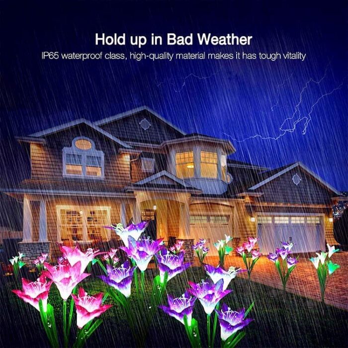 SOLARBABY Solar Lights Outdoor Garden 4 Pack Garden Lights Outdoor Waterproof Multi-Color Changing Led Solar Flower with Bigger Lily for Patio Ya