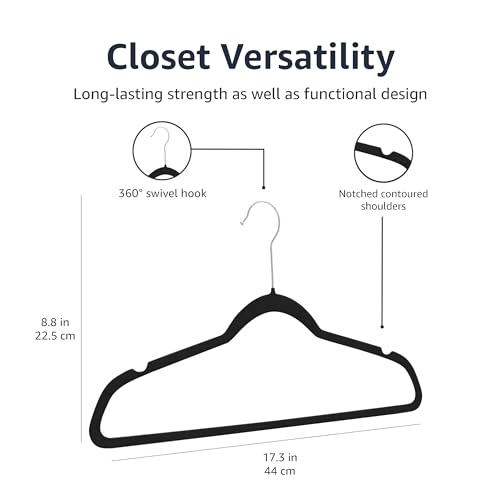 Amazon Basics Slim Velvet Non-Slip Suit Hangers - 30-Pack, Black/Silver