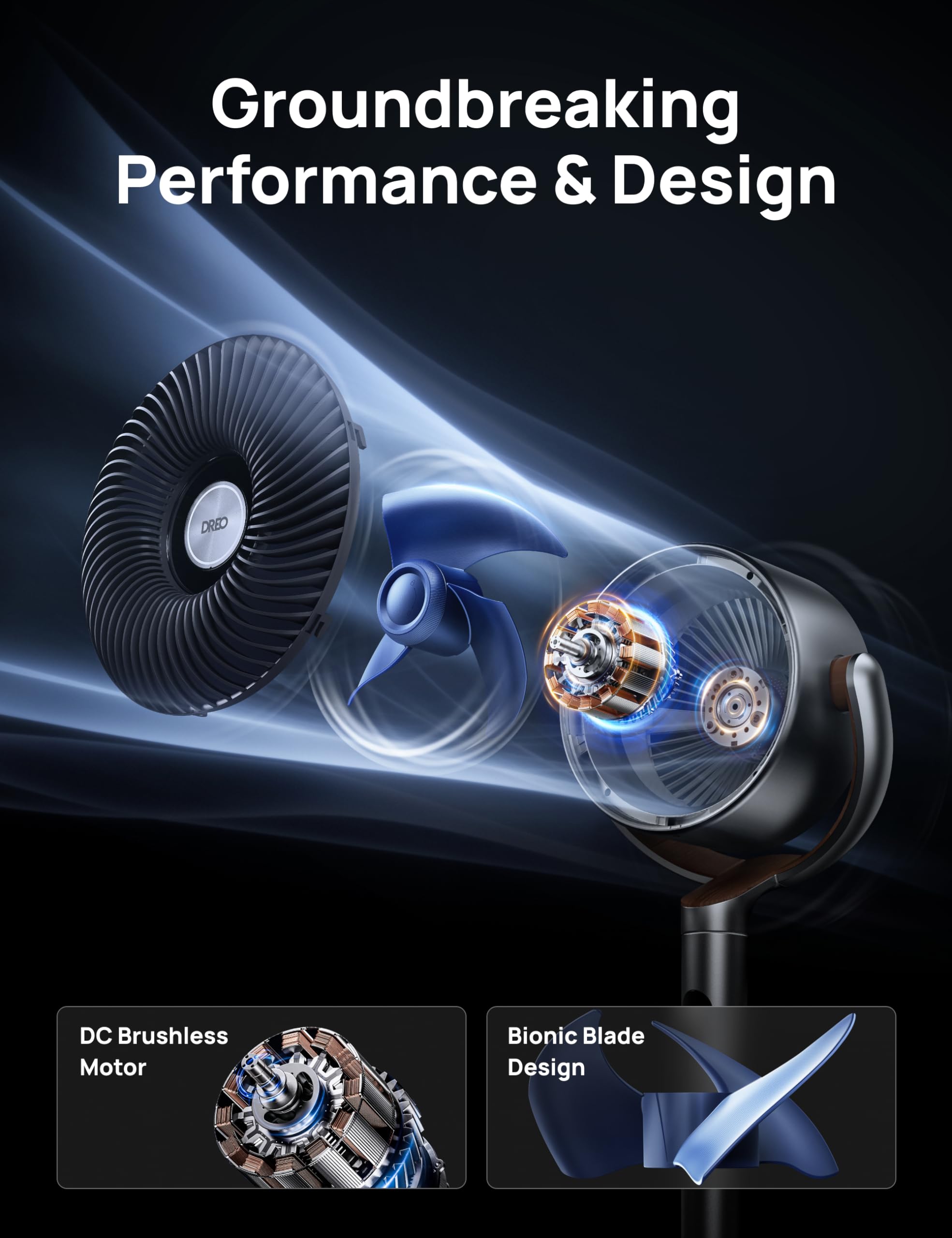 Dreo Standing Fan, 120°+120° Omni - directional Cooling Fans For Bedroom, Adjustable Height Room Fan, 8 Speeds, 3 Modes, 8H Timer